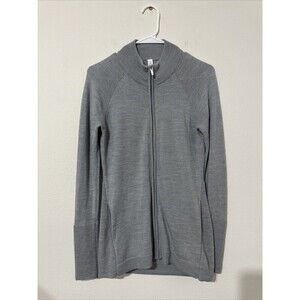 Lululemon Womens 8 Gray 100% Merino Wool Rib Knit Jacket Sunshine Salutation